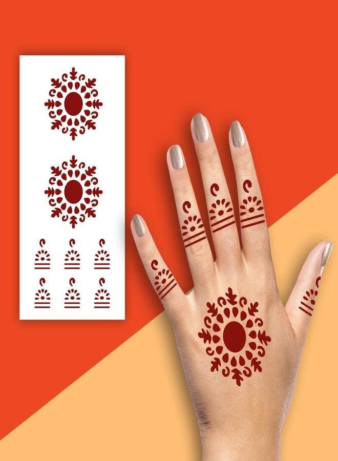 ORDERSHOCK Modern Circle Flower In Maroon Color Mehndi Design For Palm & Fingers, Simple Mehndi Sticker For Girls & Women - Image 1