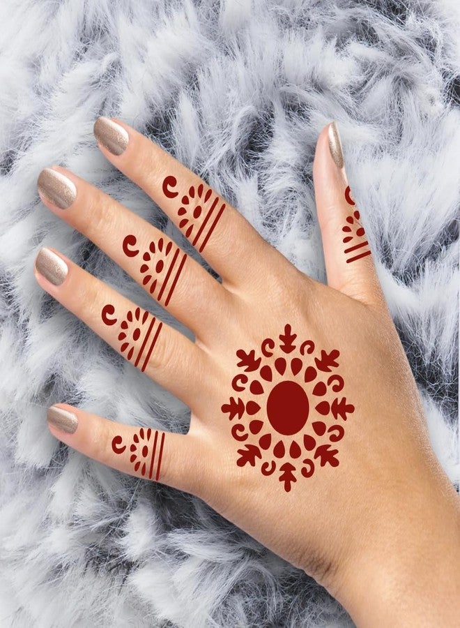 ORDERSHOCK Modern Circle Flower In Maroon Color Mehndi Design For Palm & Fingers, Simple Mehndi Sticker For Girls & Women - Image 4