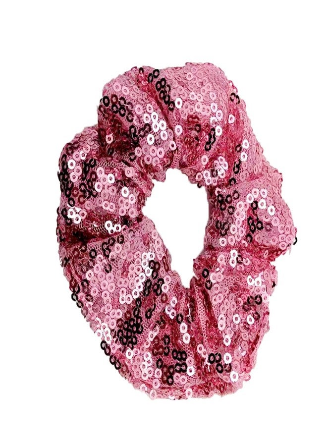 KINFENE 4 Pcs Sparkle Sequin Hair Scrunchie Hair Bobbles Metallic Elastics Ponytail Holders Hair Wrist Ties Bands Cloth Scrunchies for Show Gym Dance Party Club Girl Women (Pink) - Image 2