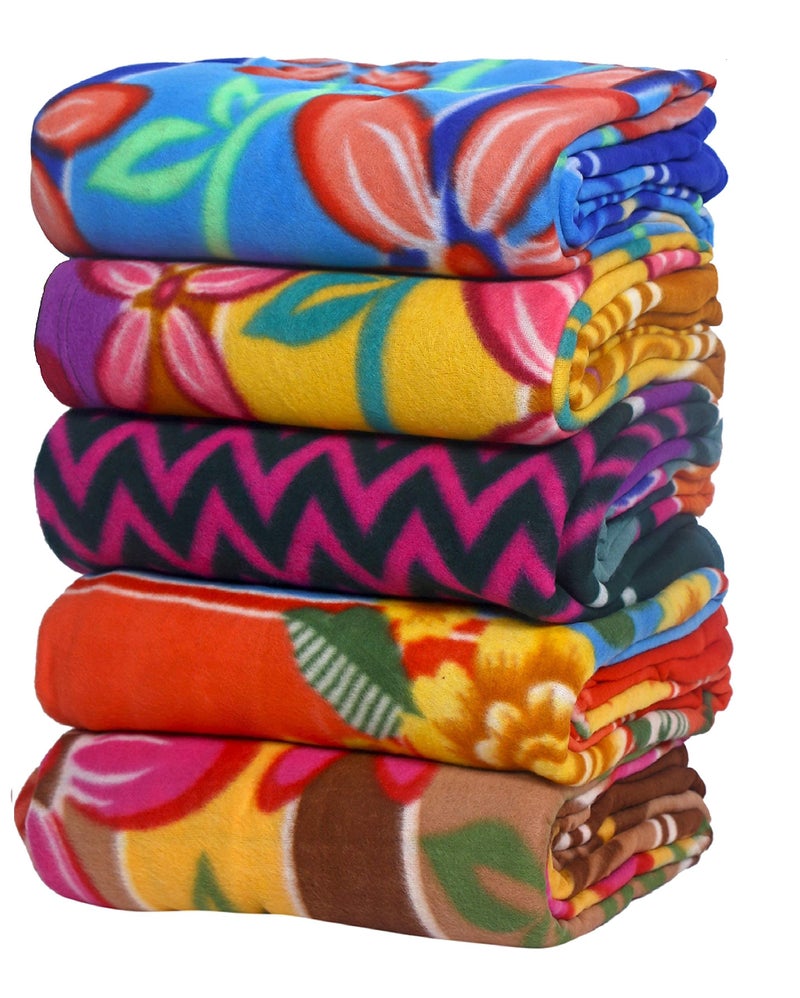 Goyal's Printed Fleece Double Bed All Season Blanket/Comforter/Dohar 250TC - Pack of 5 (87x85 Inch, Floral), - Image 1