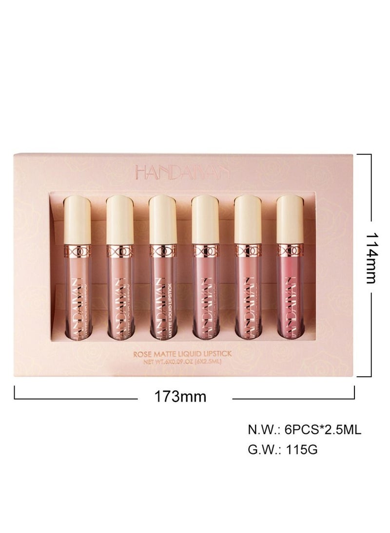 Handaiyan 6-color Waterproof Rose Matte Liquid Lipstick Set - Image 2