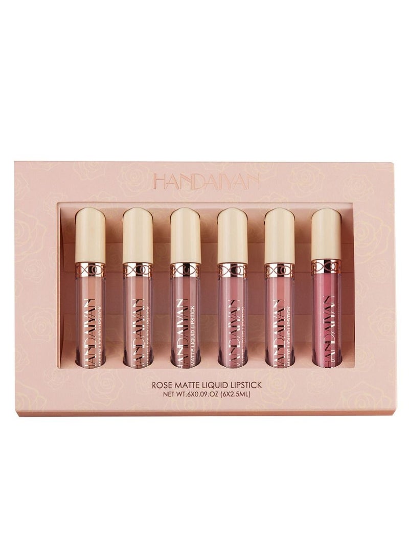 Handaiyan 6-color Waterproof Rose Matte Liquid Lipstick Set - Image 1