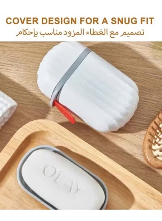 2 قطعة صابون صندوق حامل,صندوق حالة الصابون السفر مع الغطاء,صحن الصابون المحمول مكافحة التدفق الزائد,مدمج في رف الصرف,صابون صحن حامل,, - Image 4