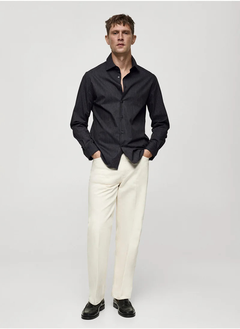 مانجو مان Slim-Fit Cotton Pinstripe Shirt
