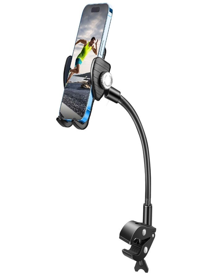 EEEKit Gooseneck Bike Phone Holder, Universal Handlebar Phone Mount Clamp for Wheelchair, Mic Stand, Indoor Cycling Bike, Compatible with 4.7-7.0in Smartphones - Image 1