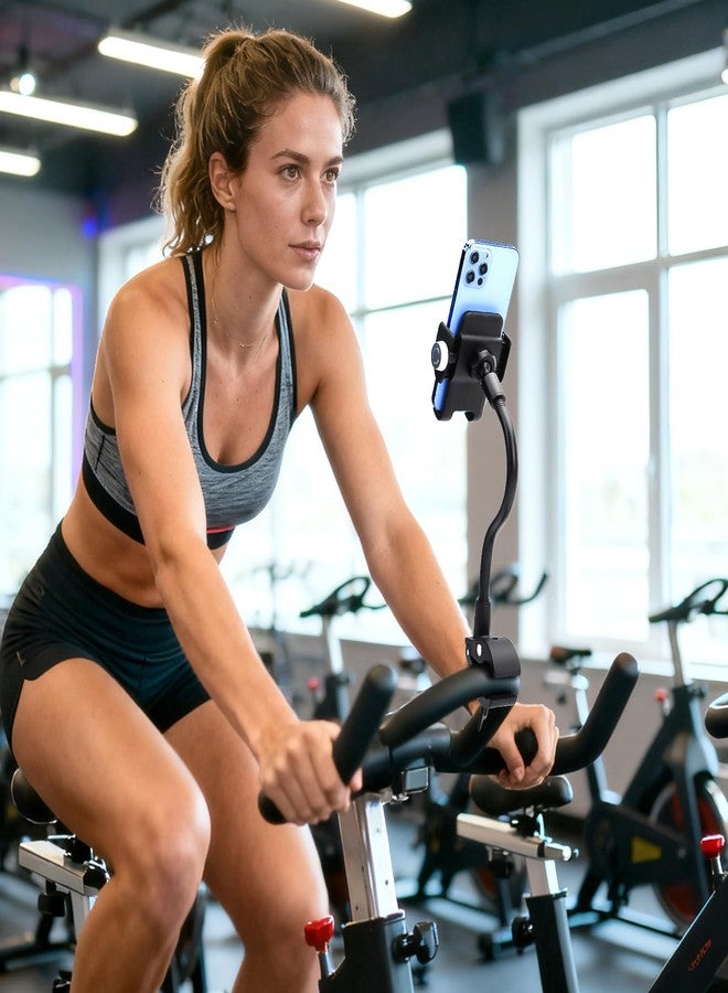 EEEKit Gooseneck Bike Phone Holder, Universal Handlebar Phone Mount Clamp for Wheelchair, Mic Stand, Indoor Cycling Bike, Compatible with 4.7-7.0in Smartphones - Image 5