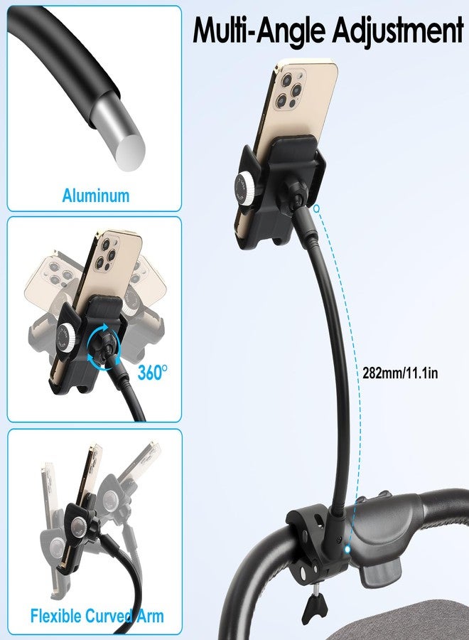 EEEKit Gooseneck Bike Phone Holder, Universal Handlebar Phone Mount Clamp for Wheelchair, Mic Stand, Indoor Cycling Bike, Compatible with 4.7-7.0in Smartphones - Image 4