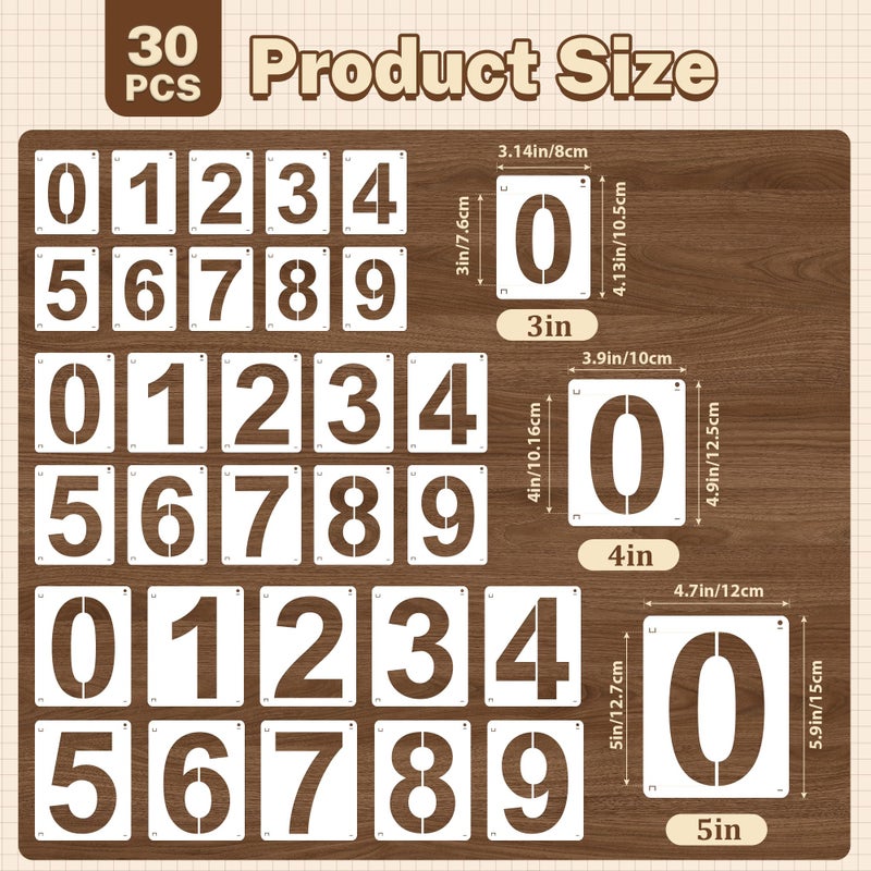Nuesaurd 3,4,5 Inch Number Stencils, 30Pcs Plastic Reusable Washable Curb Stencil Kit for Address Painting, 0-9 Large Number Custom Stencils Digital Templates for Spray Painting, DIY Crafts, Address Signs - Image 2