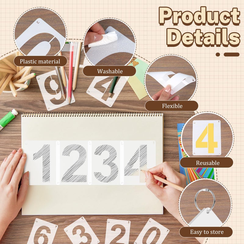 Nuesaurd 3,4,5 Inch Number Stencils, 30Pcs Plastic Reusable Washable Curb Stencil Kit for Address Painting, 0-9 Large Number Custom Stencils Digital Templates for Spray Painting, DIY Crafts, Address Signs - Image 4