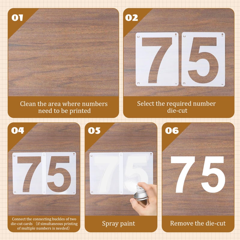 Nuesaurd 3,4,5 Inch Number Stencils, 30Pcs Plastic Reusable Washable Curb Stencil Kit for Address Painting, 0-9 Large Number Custom Stencils Digital Templates for Spray Painting, DIY Crafts, Address Signs - Image 5
