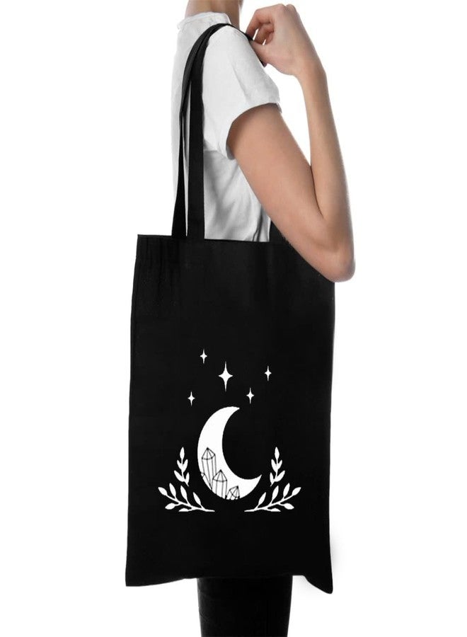 Clapcart Black Canvas Tote Bag for Women | Printed Multipurpose Cotton Zipper Bags | Cute Hand Bag for Girls (Moon Print) - Image 2