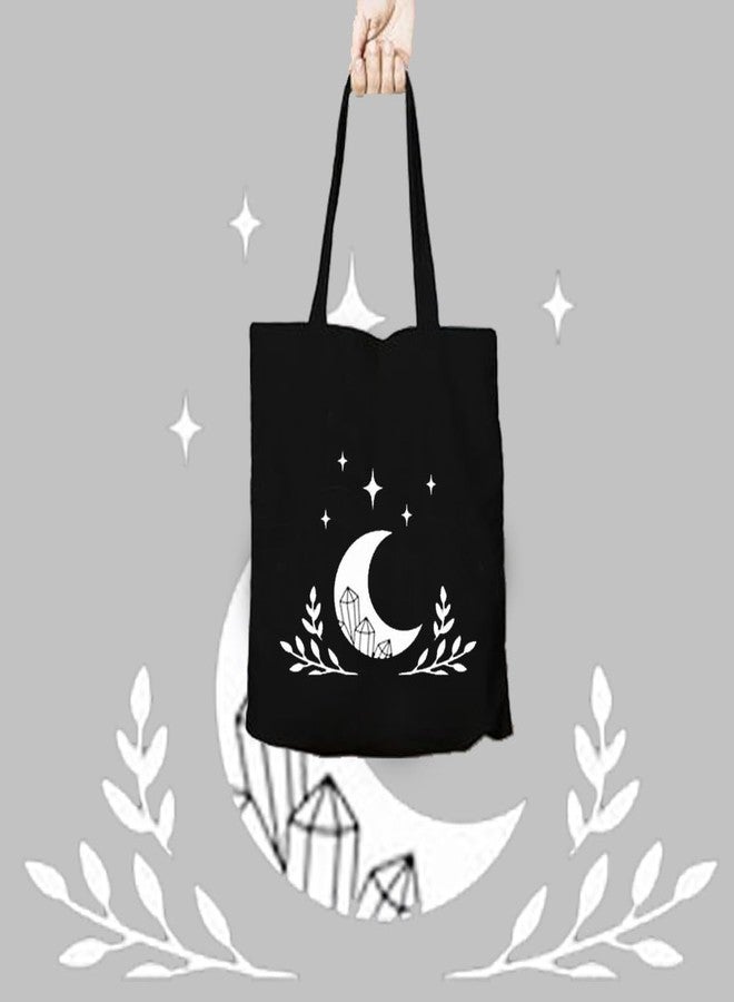 Clapcart Black Canvas Tote Bag for Women | Printed Multipurpose Cotton Zipper Bags | Cute Hand Bag for Girls (Moon Print) - Image 3
