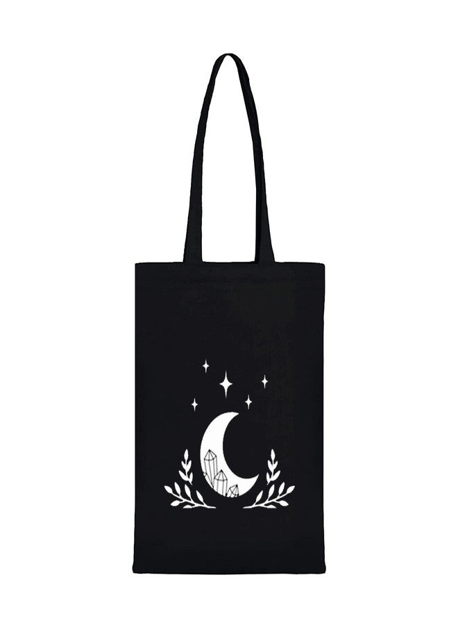 Clapcart Black Canvas Tote Bag for Women | Printed Multipurpose Cotton Zipper Bags | Cute Hand Bag for Girls (Moon Print) - Image 1