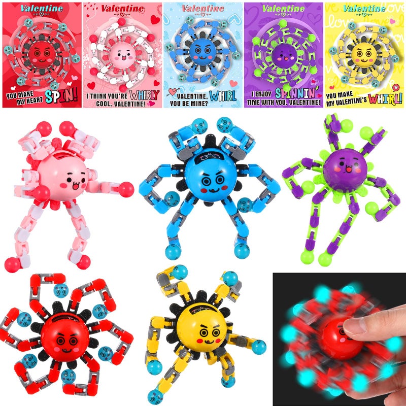 ShinyRelief 25 Pcs Valentines Day Gifts for Kids Valentine Cards with Finger Fidget Toy Glow in The Dark DIY Stress Relief Hand Fingertip Toy for Boys Girls School Game Prizes Exchange Party Favor - Image 3