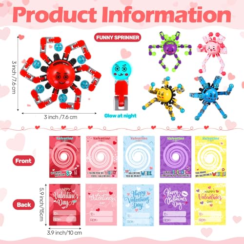 ShinyRelief 25 Pcs Valentines Day Gifts for Kids Valentine Cards with Finger Fidget Toy Glow in The Dark DIY Stress Relief Hand Fingertip Toy for Boys Girls School Game Prizes Exchange Party Favor - Image 5