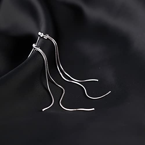 Reffeer Solid 925 Sterling Silver Tassel Chain Dangle Earrings for Women Teen Girls Long Dangle Drop Earrings Minimalist (A-Silver) - Image 4