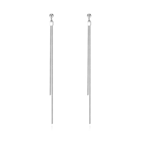 Reffeer Solid 925 Sterling Silver Tassel Chain Dangle Earrings for Women Teen Girls Long Dangle Drop Earrings Minimalist (A-Silver) - Image 1