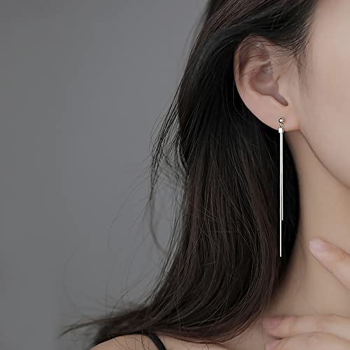 Reffeer Solid 925 Sterling Silver Tassel Chain Dangle Earrings for Women Teen Girls Long Dangle Drop Earrings Minimalist (A-Silver) - Image 3