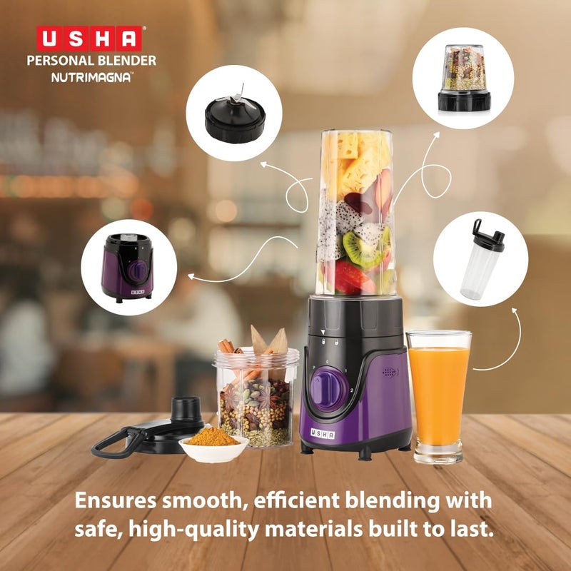 Usha خلاط نوتريماجنا | 350 واط | خلاط محمول | شفرات من الفولاذ المقاوم للصدأ | فوهة مقاومة للتسرب وغطاء للتخزين | عمليتين سرعة ونبض | لافندر - Image 5