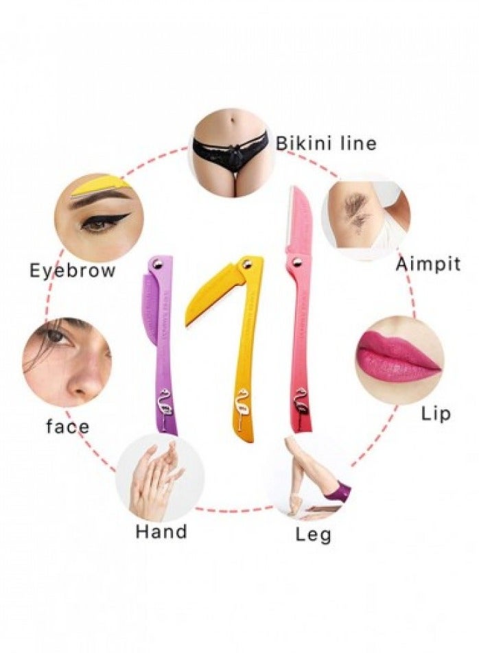 Feather Flamingo Blades for Ladies for Face and Body Hair Removal 3 Blades Yellow/Pink/Purple - Image 2