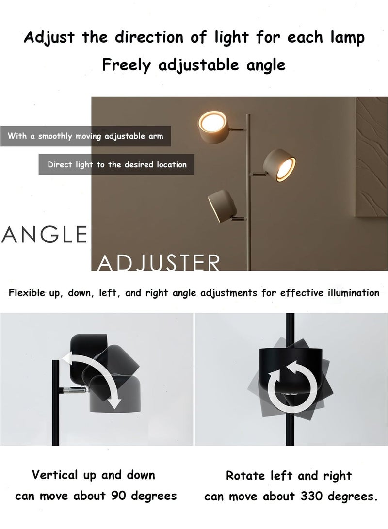 مصباح أرضي LED على شكل شجرة، إضاءة عصرية قابلة للتعتيم مع 3 درجات حرارة لونية، تحكم عن بعد وباللمس، مؤقت لمدة ساعة، مصباح قائم بـ 3 رؤوس دوارة للغرف والمكاتب، أبيض - Image 5