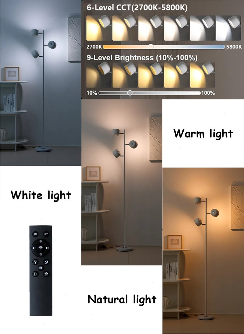 مصباح أرضي LED على شكل شجرة، إضاءة عصرية قابلة للتعتيم مع 3 درجات حرارة لونية، تحكم عن بعد وباللمس، مؤقت لمدة ساعة، مصباح قائم بـ 3 رؤوس دوارة للغرف والمكاتب، أبيض - Image 2
