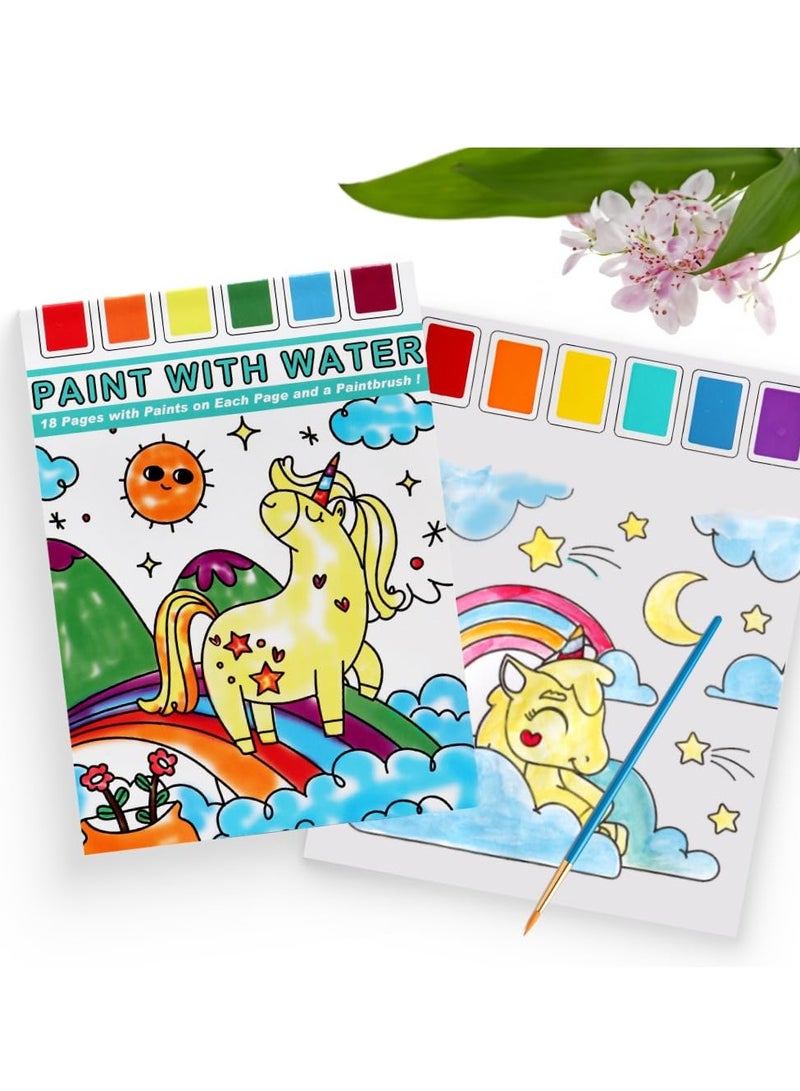 SYOSI Water Coloring Book, Unicorn Themed Watercolor Painting Kit with Brush, Ideal for Ages 4-8, Creative Arts and Crafts, Drawing Activity Book, Gift for Kids - Image 1