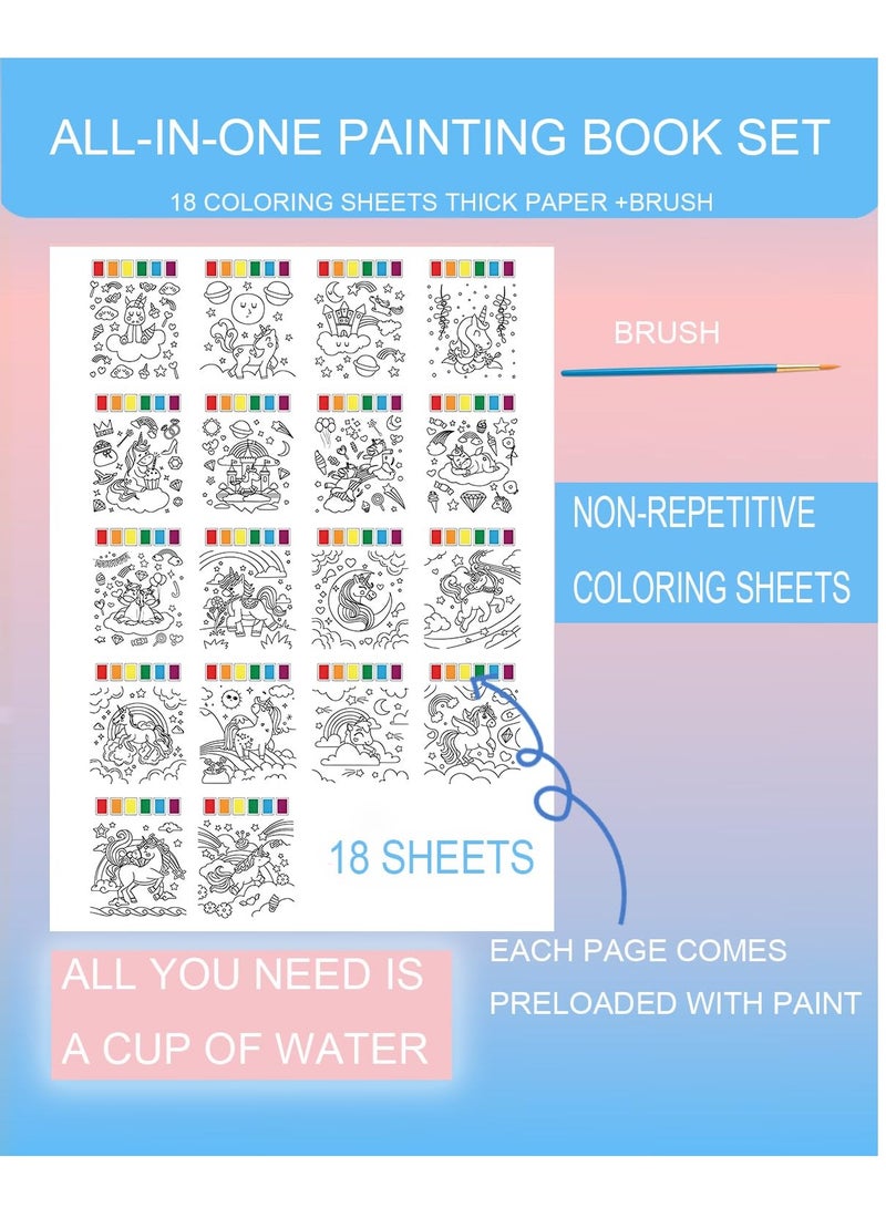 SYOSI Water Coloring Book, Unicorn Themed Watercolor Painting Kit with Brush, Ideal for Ages 4-8, Creative Arts and Crafts, Drawing Activity Book, Gift for Kids - Image 2