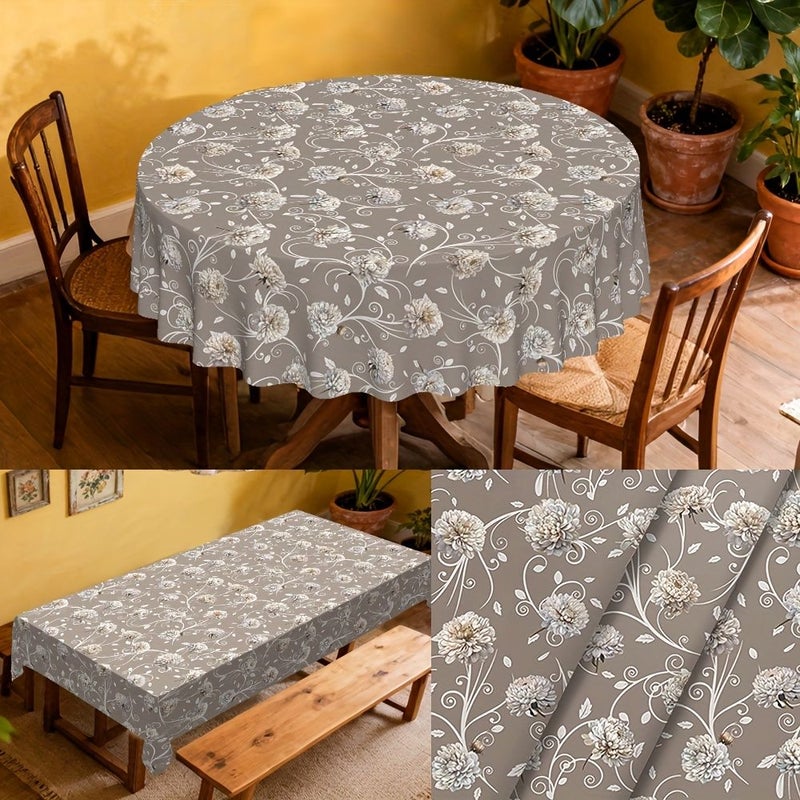 PVC Floral Round Tablecloth 58 x 85 Inches Rectangular Table Decoration For Picnics Party Home - Image 1