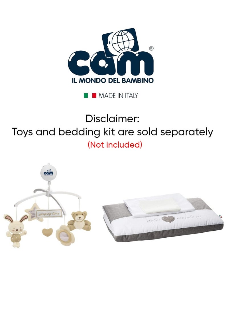 Cam مهد سرير Cullami Co، رمادي داكن، صنع في إيطاليا مع وظيفة النوم المشترك، مناسب لكل سرير، سرير أطفال محمول وقابل للتحويل مع ناموسية، سرير أطفال، قماش ناعم - Image 2