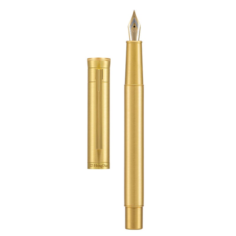 Asvine Hongdian Raw Brass Fountain Pen Extra Fine Nib Classic Design Smooth Writing Copper Pen with Converter and Pen Case Set - Image 2