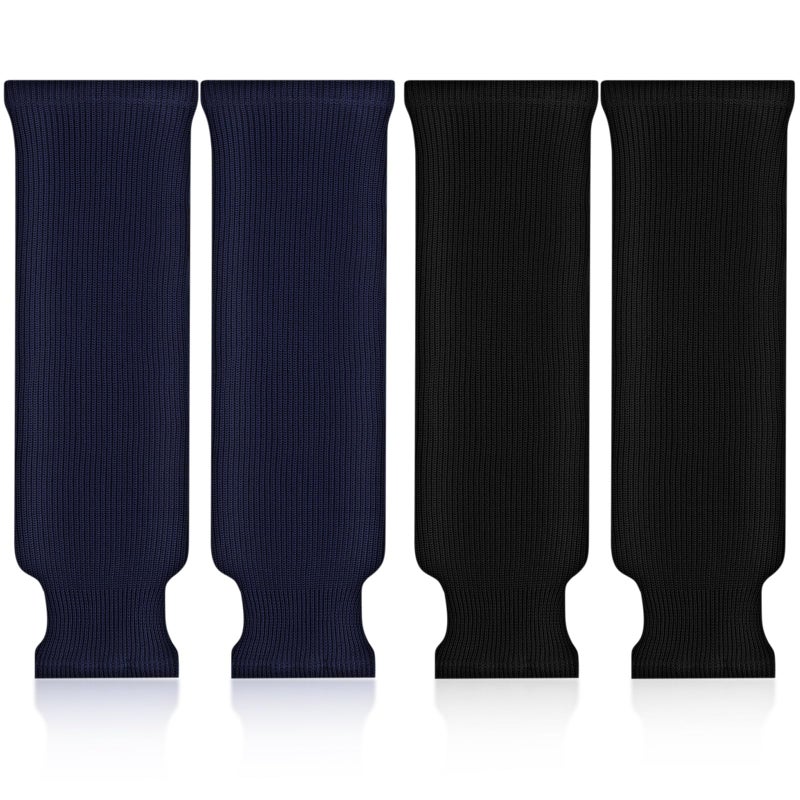 Chicingyou 2 Pairs 24 Inch Knit Hockey Socks Solid Color Practice Ice Hockey Socks for Men, Youth and Adult Sizes, Thick and Durable (Black, Navy Blue) - Image 1