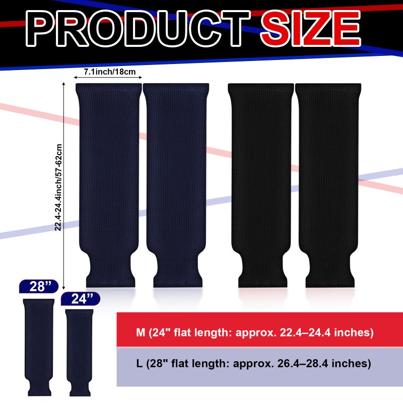 Chicingyou 2 Pairs 24 Inch Knit Hockey Socks Solid Color Practice Ice Hockey Socks for Men, Youth and Adult Sizes, Thick and Durable (Black, Navy Blue) - Image 2