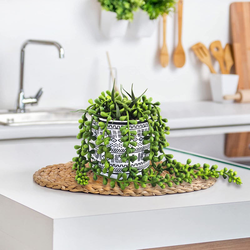 Winlyn Winlyn 3 Pcs Small Potted Succulents Plants Artificial String of Pearls Aloe Hops Succulents in Black Geometric Concrete Pots for Gifts Modern Home Bathroom Window Table Indoor Outdoor Greenery D?cor  - Image 4