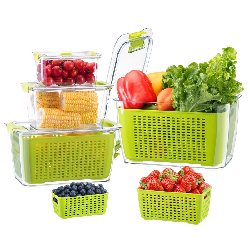 LUXEAR Fruit Vegetable Storage Container  4 Pack Fresh Containers for Fridge with Lids BPA-Free Produce Refrigerator Organizer for Fruit  Veggie  Berry  Meat Storage Keep Fresh Longer-Green - Image 1