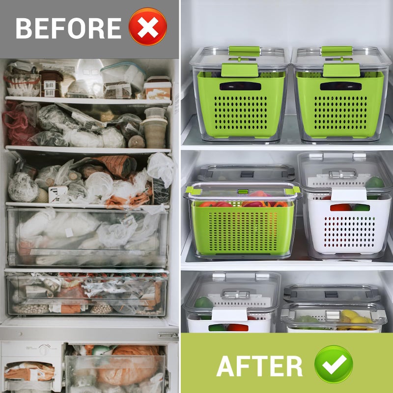 LUXEAR Fruit Vegetable Storage Container  4 Pack Fresh Containers for Fridge with Lids BPA-Free Produce Refrigerator Organizer for Fruit  Veggie  Berry  Meat Storage Keep Fresh Longer-Green - Image 5