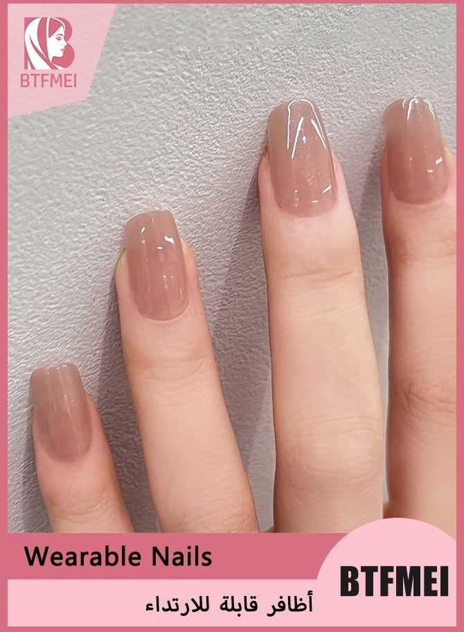 BTFMEI 24-Piece Nude Color  Wearable Nails,Fake Nails,Nail Tips,Short Style, Versatile, Removable, No Damage to Nails, Finished Nails Suitable for Girls - Image 1