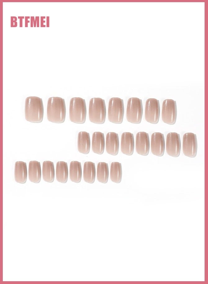BTFMEI 24-Piece Nude Color  Wearable Nails,Fake Nails,Nail Tips,Short Style, Versatile, Removable, No Damage to Nails, Finished Nails Suitable for Girls - Image 3