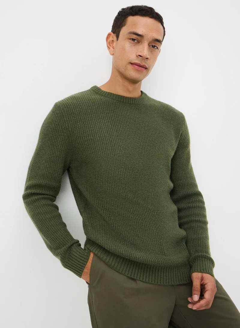 ماتلان Khaki Long Sleeve Crew Neck Jumper
