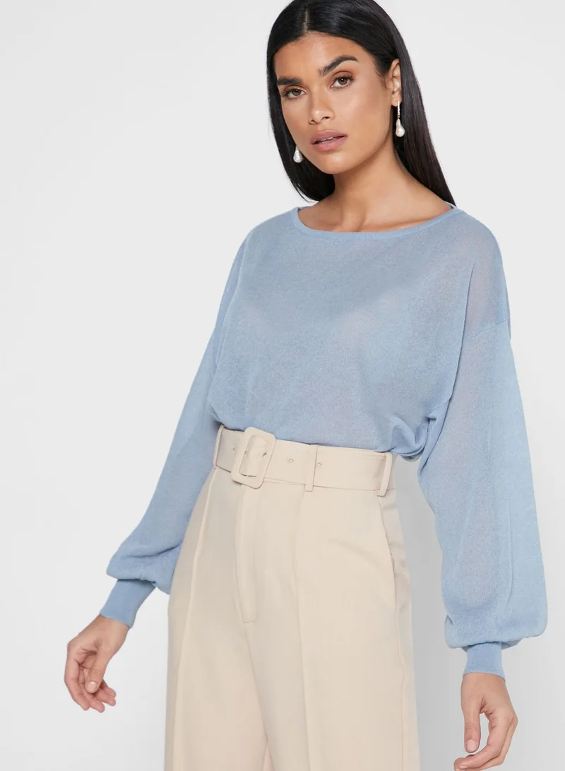 MANGO Boat Neck Shirred Waist Top