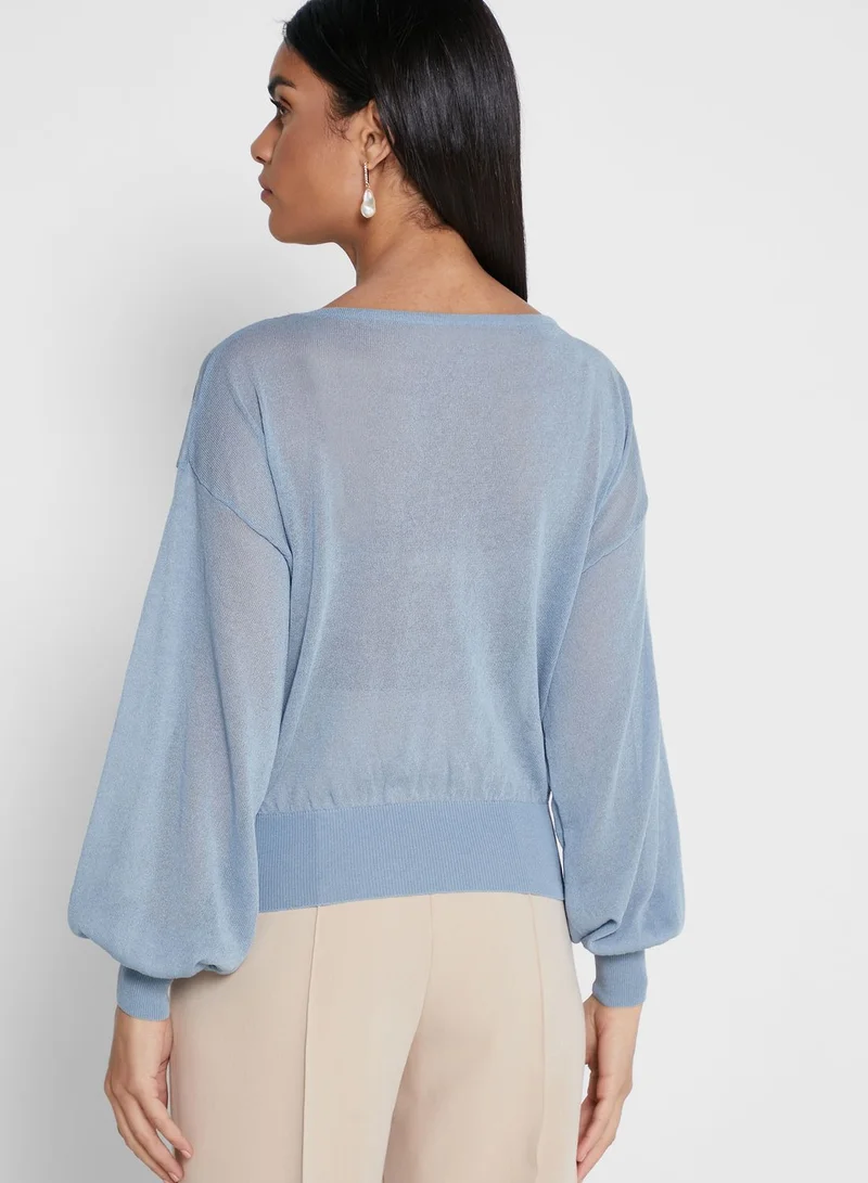 MANGO Boat Neck Shirred Waist Top