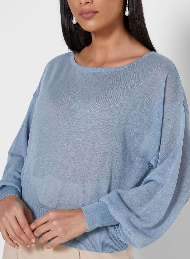 MANGO Boat Neck Shirred Waist Top