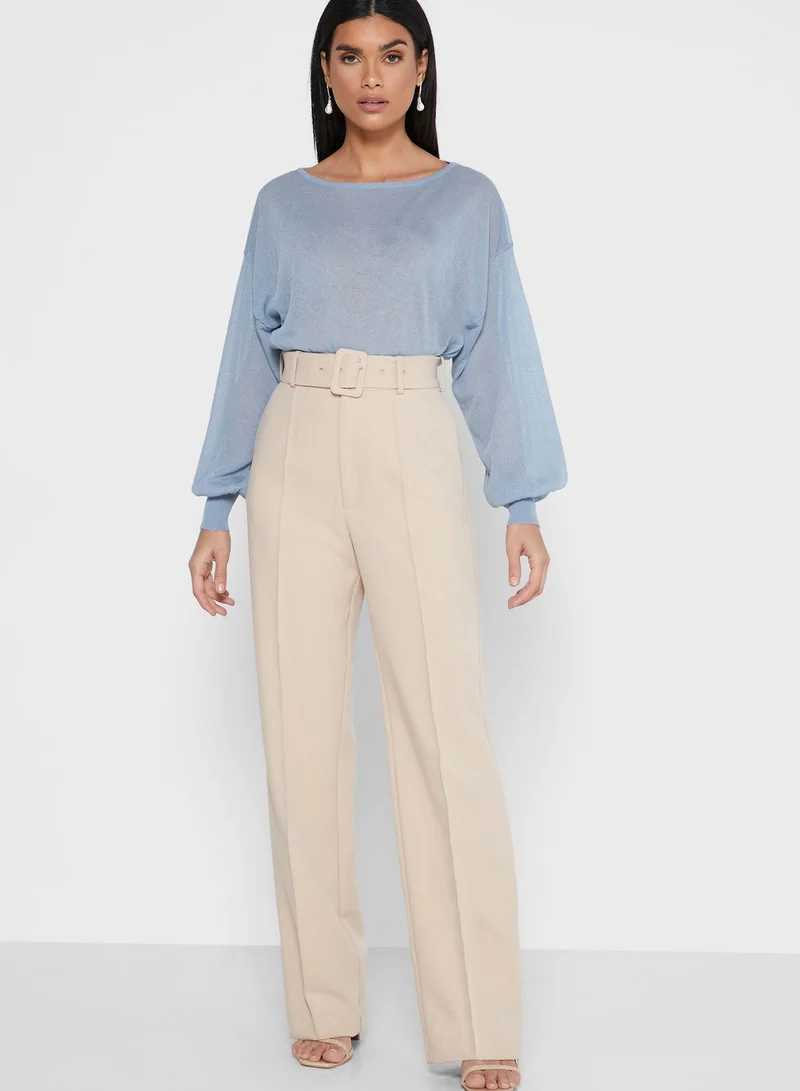 MANGO Boat Neck Shirred Waist Top