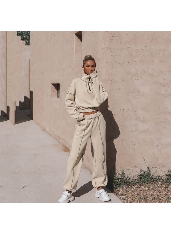 NIBEMINENT Fashion Sports Suit Women Half Zipper Stand Collar Crop Top Casual Sweatpants Autumn Winter  Elegant Two Piece Set - Image 1