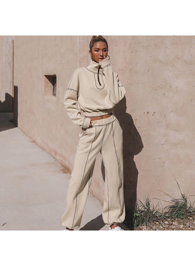 NIBEMINENT Fashion Sports Suit Women Half Zipper Stand Collar Crop Top Casual Sweatpants Autumn Winter  Elegant Two Piece Set - Image 2