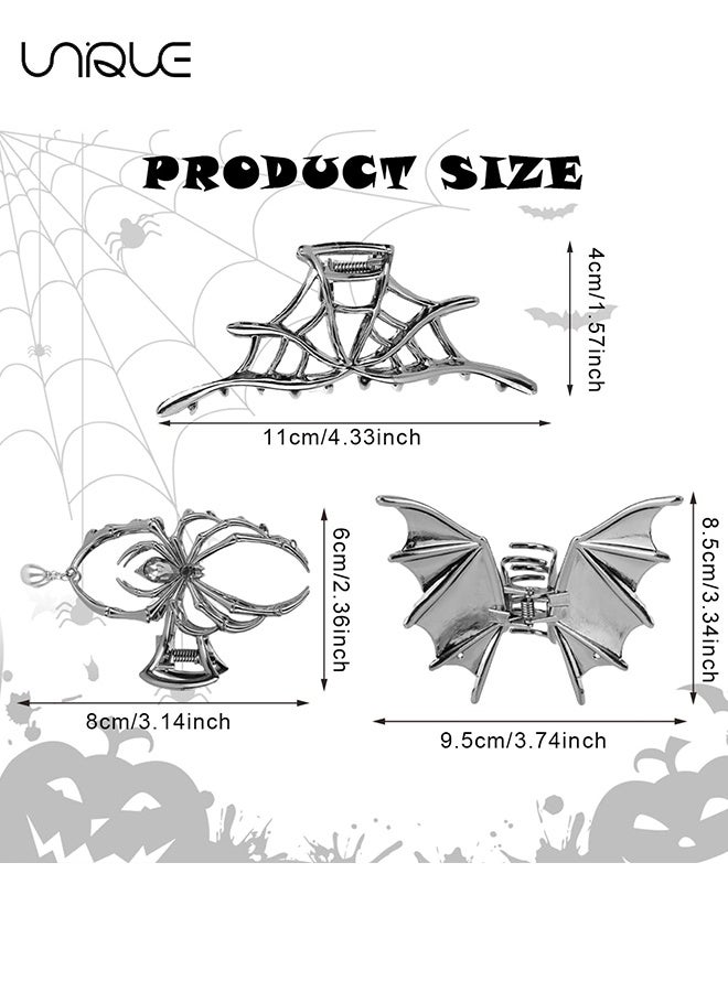 يونيك 3 قطع مقاطع مخلب الشعر القوطي للفتيات ، نسيج العنكبوت نمط الشرير معدن مخلب كليب ، الخفافيش على شكل جناح ، مشابك شعر معدنية على شكل عنكبوت - أزياء مشبك شعر معدني ثقيل - Image 2