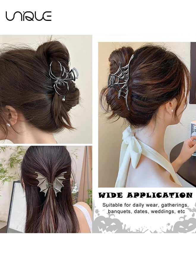 يونيك 3 قطع مقاطع مخلب الشعر القوطي للفتيات ، نسيج العنكبوت نمط الشرير معدن مخلب كليب ، الخفافيش على شكل جناح ، مشابك شعر معدنية على شكل عنكبوت - أزياء مشبك شعر معدني ثقيل - Image 5