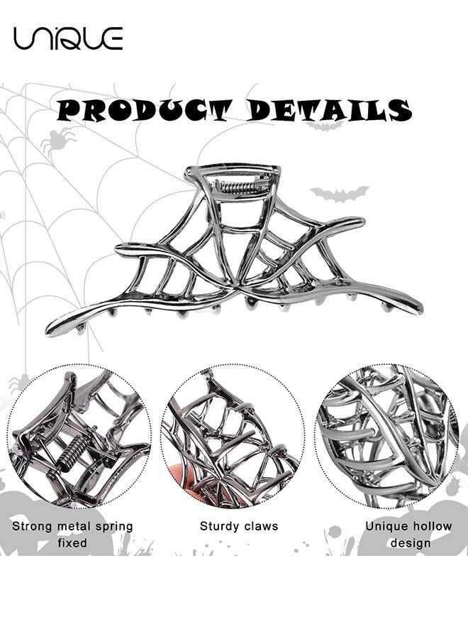 يونيك 3 قطع مقاطع مخلب الشعر القوطي للفتيات ، نسيج العنكبوت نمط الشرير معدن مخلب كليب ، الخفافيش على شكل جناح ، مشابك شعر معدنية على شكل عنكبوت - أزياء مشبك شعر معدني ثقيل - Image 3