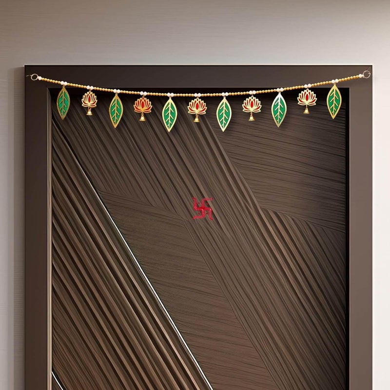 CREYENTES Handmade Pink Lotus Mango Leaf Toran with Side Hangings, Bandanwar, Door Hanging for Main Entrance, MDF, Temple, Wedding, All Festival Decoration Stylish (Lotus_Pan_Toran), 36 cm - Image 5