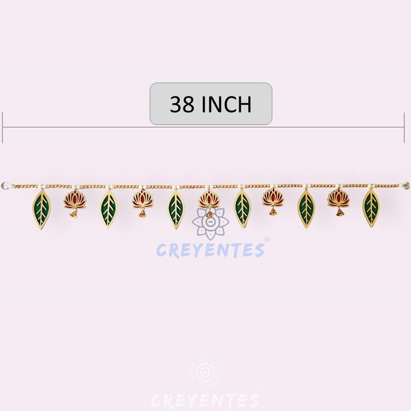 CREYENTES Handmade Pink Lotus Mango Leaf Toran with Side Hangings, Bandanwar, Door Hanging for Main Entrance, MDF, Temple, Wedding, All Festival Decoration Stylish (Lotus_Pan_Toran), 36 cm - Image 3